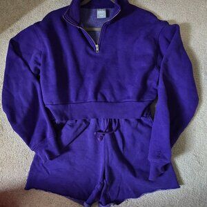 Aritzia TNA cozy Perfect /boyfriend cropped sweater/short set Purple M/XS